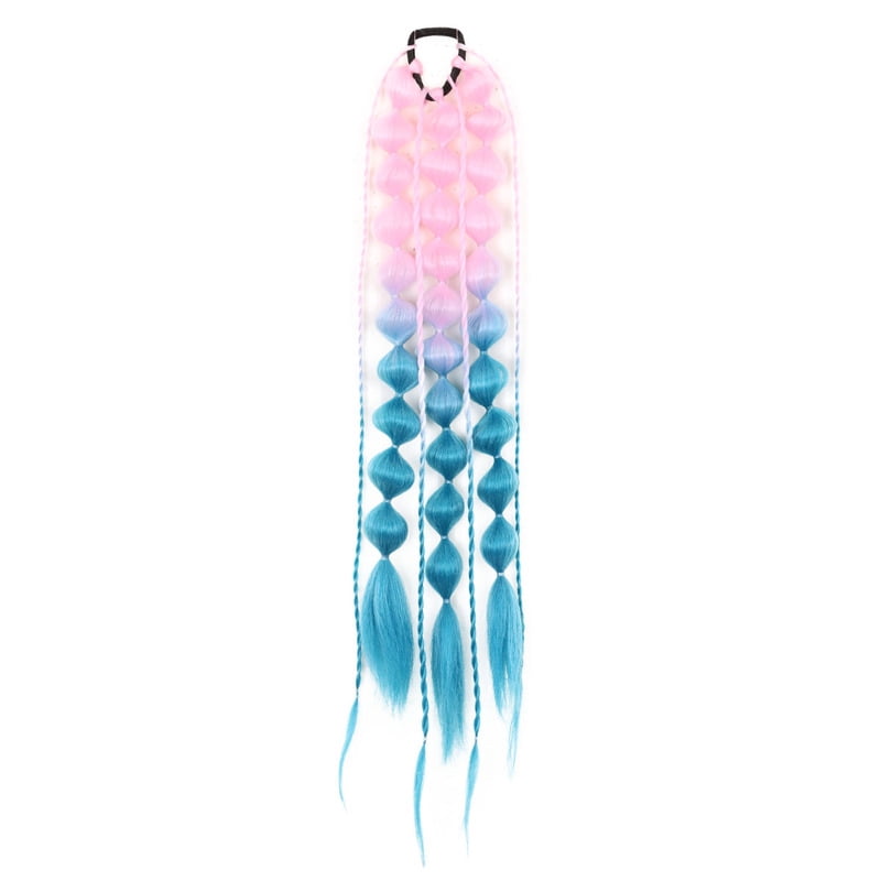 Synthetic 1Pcs Ponytail Extension Corlorful Bubble Braid Long Lantern Hairpieces Braided Ponytail with Hair Tie Straight Hairpie