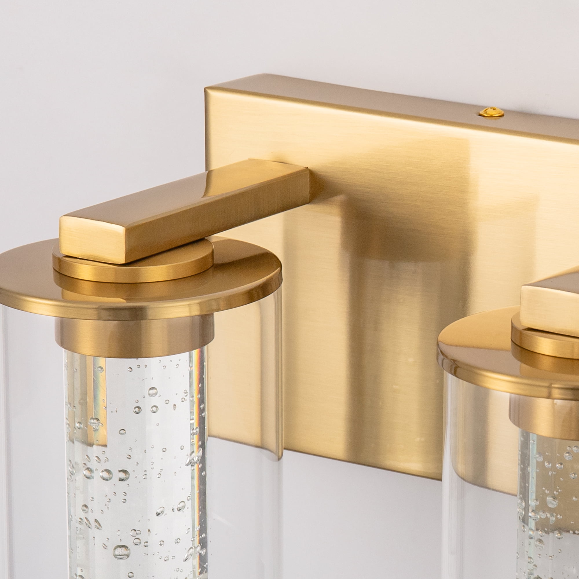 Briignite 3-Light Brushed Gold Vanity Lamps, Clear Glass with Crystal Column, Dimmable Bathroom Light Fixture for Hallway, Kitchen, Bedroom, and Living Room