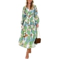 thumbnail image 2 of Nituyy Women Floral Print Long Dress V-Neck Long Sleeve Bohemian Dress, 2 of 9
