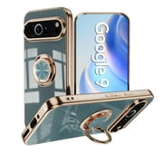 TECH CIRCLE Case for Google Pixel 9 Pro, Pixel 9 Case 6.3" (2024) - Shiny Plating Cute Case with Magnetic Kickstand / Ring Holder, Durable Soft Silicone Slim Thin Lightweight Phone Cover, Gray Blue