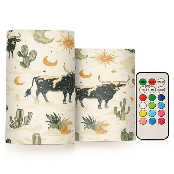 Yayeee Flameless Candles with Remote Flickering Battery Operated Multi Color Changing, Cowboy Pattern