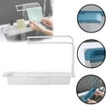 thumbnail image 2 of LNKOO Telescopic Sink Storage Rack,Sink Sponge Holder Caddy Shelf Organizer Scrubber Tray Drain Basket Plastic Dispenser Expandable Adjustable 2-In-1 Hanger with Towel Bar for Home Kitchen(White), 2 of 8