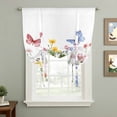 thumbnail image 2 of Pink Blue Yellow Floral Tie Up Curtain 63 Inches Long, Butterfly Wildflower Balloon Style Kitchen Window Curtain Over Sink, Small Window Rod Pocket Curtain 52"x63", 2 of 9