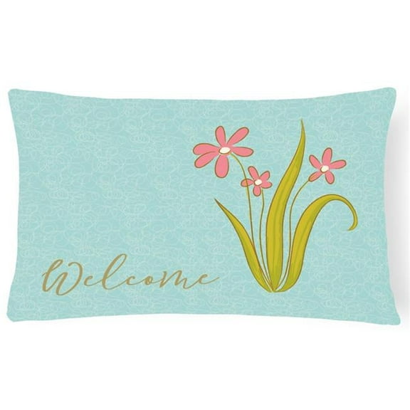 Flowers Welcome Canvas Fabric Decorative Pillow - Multi-Colored