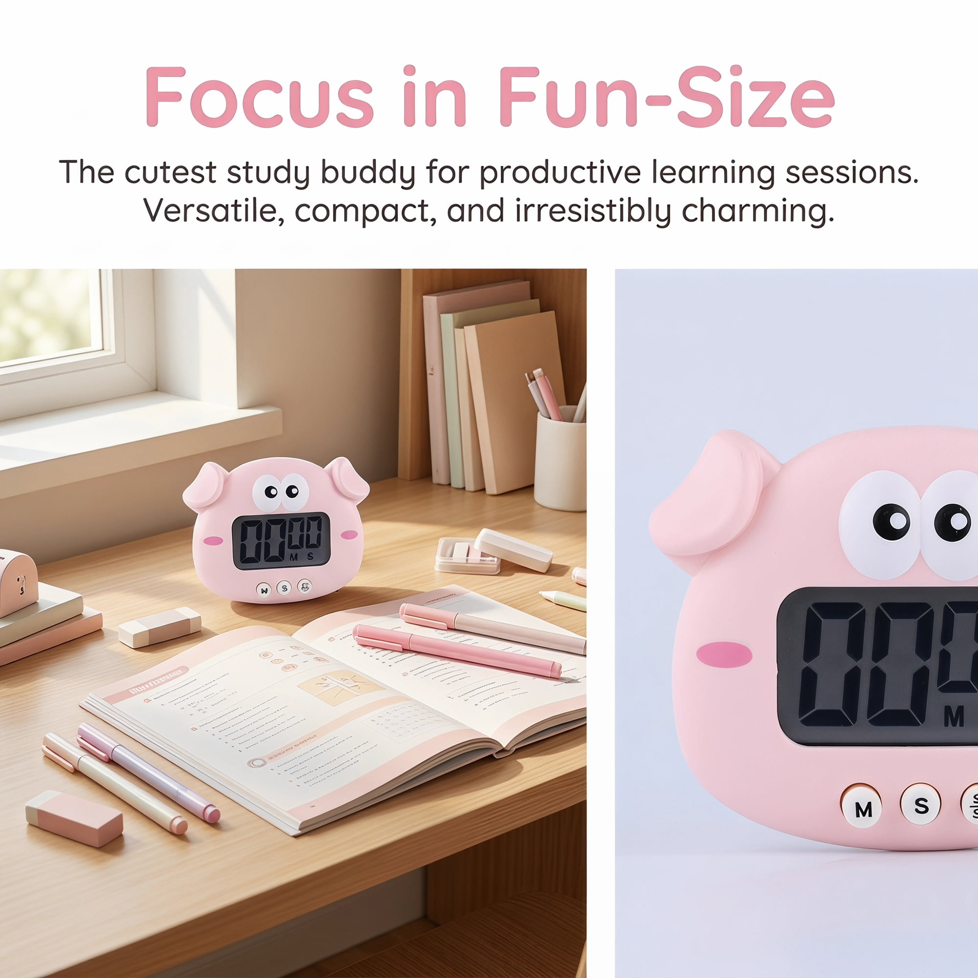 Unique Bargains Digital Kitchen Timer with Loud Alarm and Magnetic Backing Pink Pig