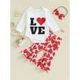 thumbnail image 2 of Bagilaanoe 3pcs Baby Girl Valentines Day Outfits Toddler Pants Set Long Sleeve Romper Tops + Heart Flare Trousers + Headband 3M 6M 9M 12M 18M Infant Casual Clothes, 2 of 9