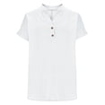 thumbnail image 4 of Babysbule Women's V Neck Button Up Cotton Linen Blouse, Casual Short Sleeve Loose Fit Tunic Top for Summer and Spring Daily Wear, 4 of 6