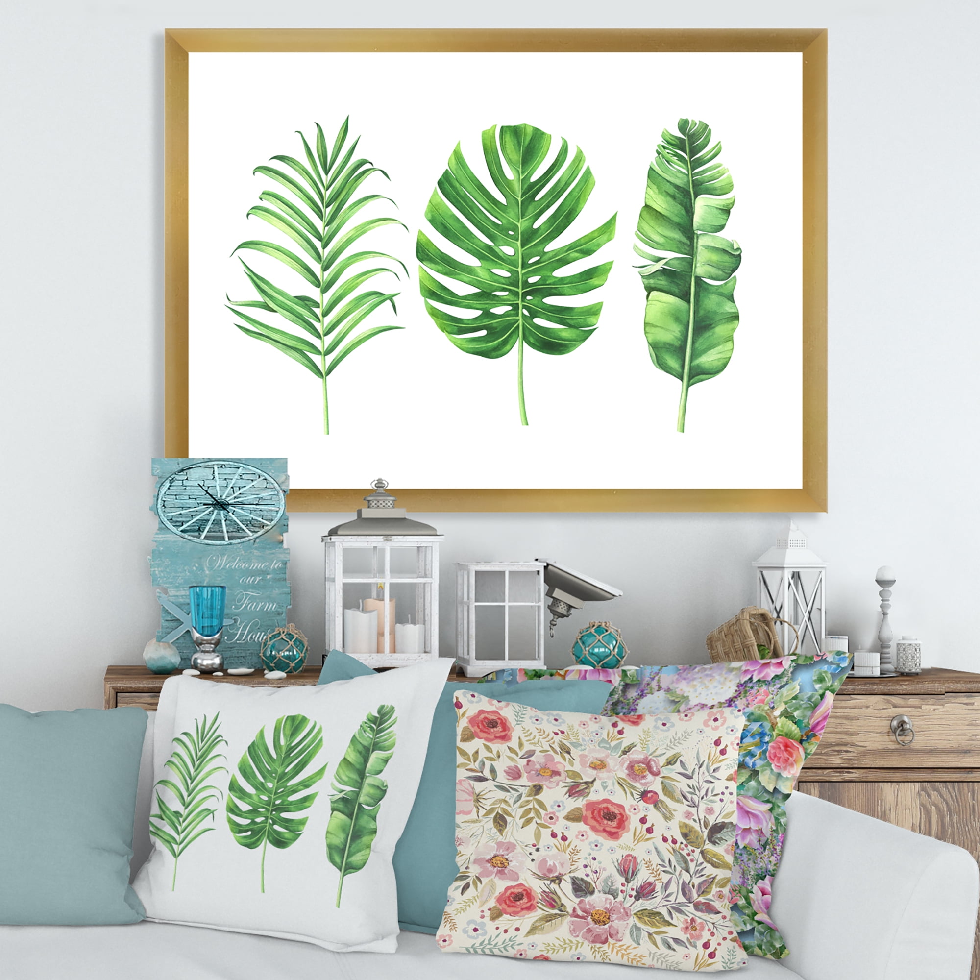 Designart 'Close Up Of Tropical Leaf Of Monstera IV' Farmhouse Framed Art Print