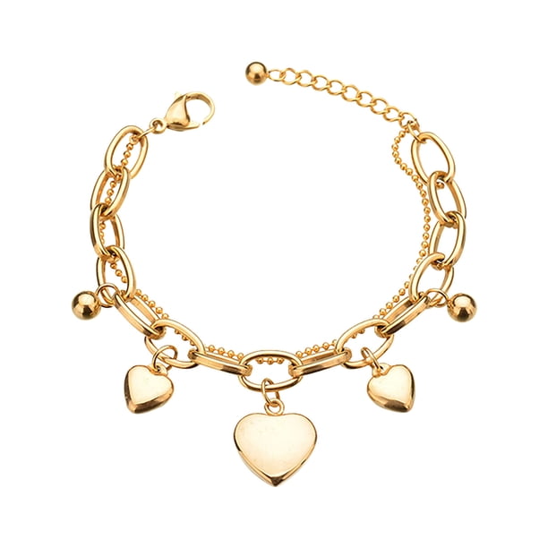 Fiudx Pulsera con Dije de Corazón, Joyería Ajustable para Mujer, Pulsera de Eslabones de Acero Resistente, Accesorio de Uso Diario, Regalo para Ella, Adecuado para Todas Las Edades, Incluye Una Pieza