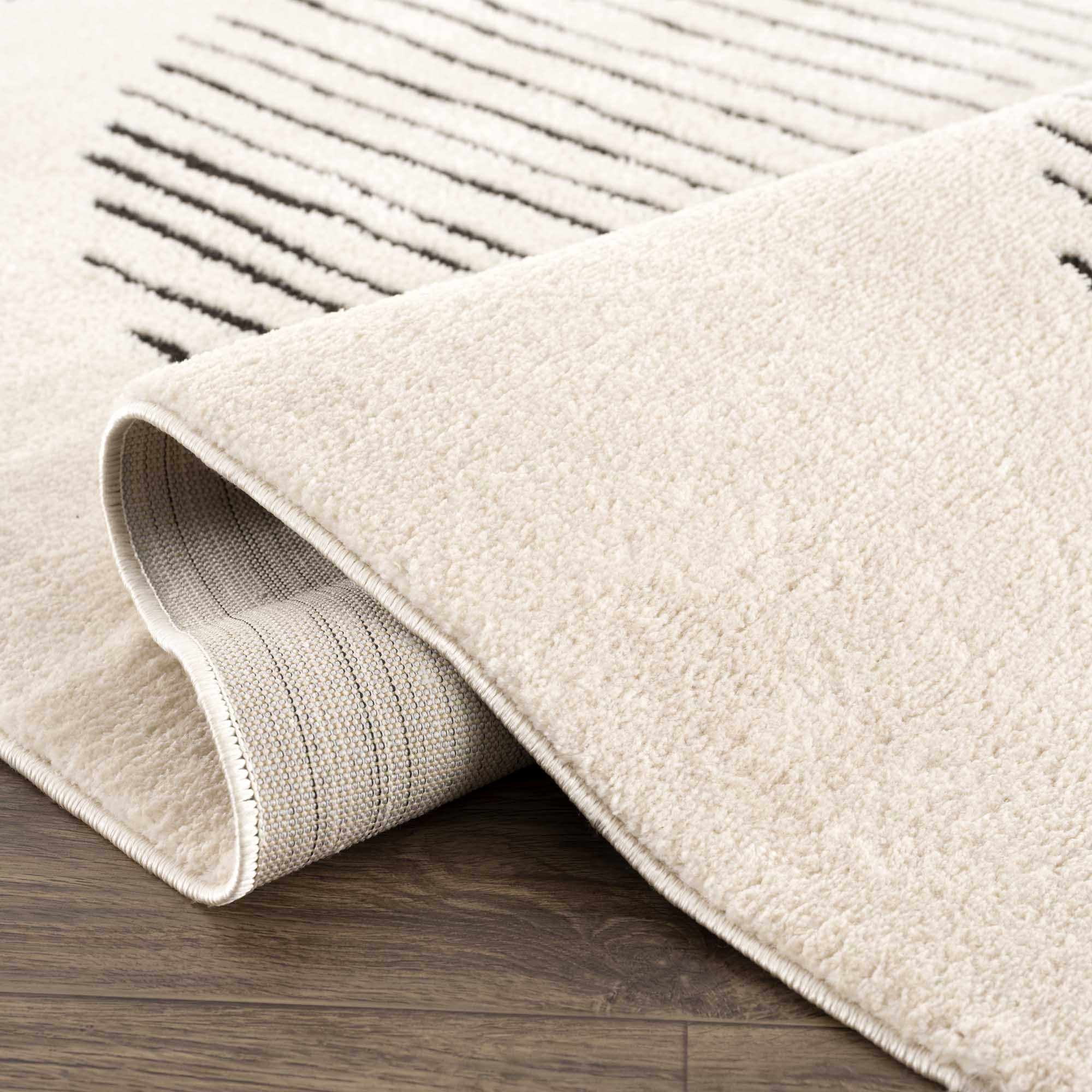 Hauteloom Mahsa Living Room, Bedroom Area Rug - Bohemian Farmhouse Round Pattern - Cream, Black - 7'10" x 10'