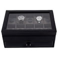 thumbnail image 4 of Black Leather Glass Lid 1-Drawer Velour Lined 10-Watch, Pen and Cuff Link Case GM8735, 4 of 5
