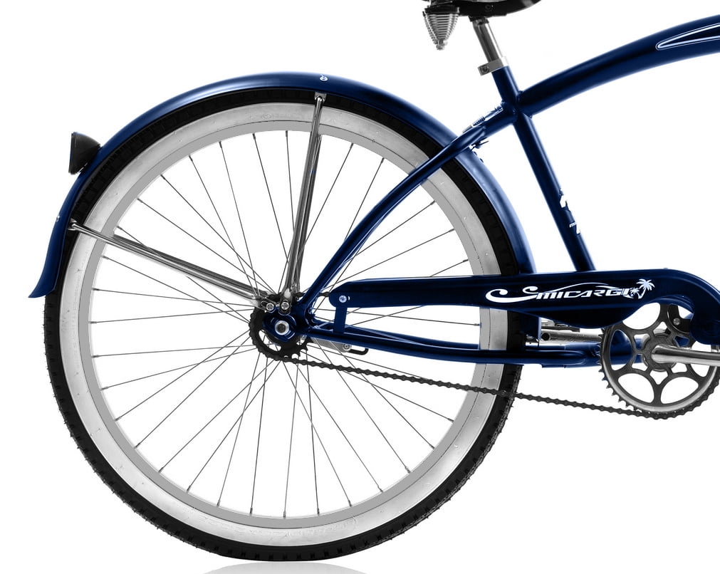 WonderWheels 26" Beach Cruiser Coaster Brake Single Speed Stainless Steel Spokes One Piece Crank Alloy Rims 36H w/ Fenders - Navy Blue/ Alloy Rim