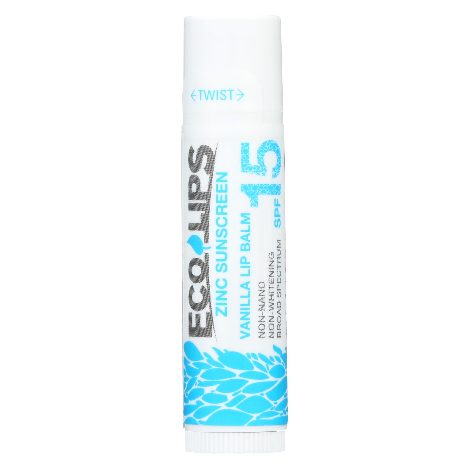 Ecolips Vanilla Lip Balm Zinc Sunscreen Spf 15 Case Of 24 0.15 Oz.