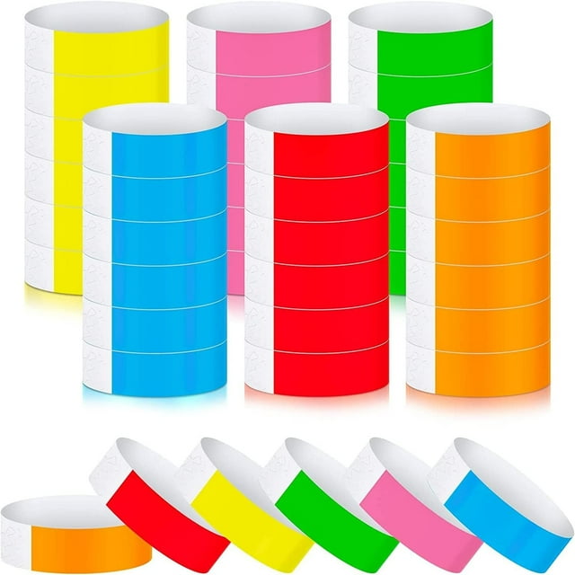HUGFEGWE 600 Pcs Paper Wristbands for Events Neon Party Wristbands Colored Wristbands Waterproof Paper Identification Wristbands for Concert Bar Entrance Admission (Multicolor, AZ824-26720