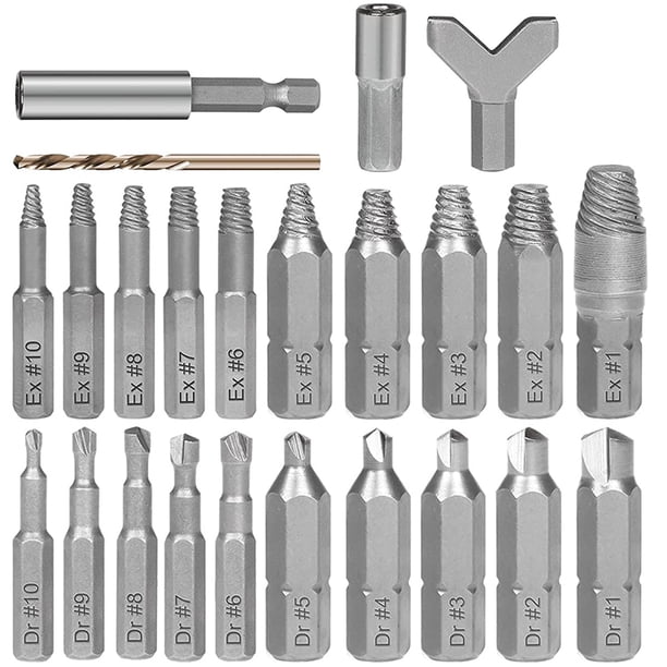 Muyoka Juego de extractores de tornillos dañados de 24 piezas Kit de extractor de pernos pelados de acero de aleación Kit de herramientas de extracción de tornillos de tamaño múltiple portátil fácil d Muyoka Hogar