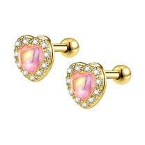 ZS 1 Pair Heart Opal Stud Earrings Crystal Ear Helix Conch Cartilage Piercing
