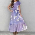 thumbnail image 4 of Fesfesfes Summer Short Sleeve Dress for 6-13 Years Children Girls Round Neck Fashion Printing Pocket Dress for Comfortable and Everyday Wear(Purple#4,10-11 Years), 4 of 7