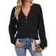 thumbnail image 2 of Camisa Henley de Larga para Mujer, Cuello en V, Suéteres Casuales Elegantes, Ropa de Moda para Otoño. Negro S, 2 of 10
