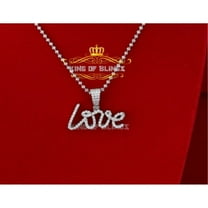 King of Bling's Fancy 925 White Sterling Silver with LOVE Shape Pendant 1.75ct Cubic Zirconia