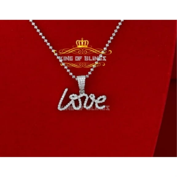 King of Bling's Fancy 925 White Sterling Silver with LOVE Shape Pendant 1.75ct Cubic Zirconia