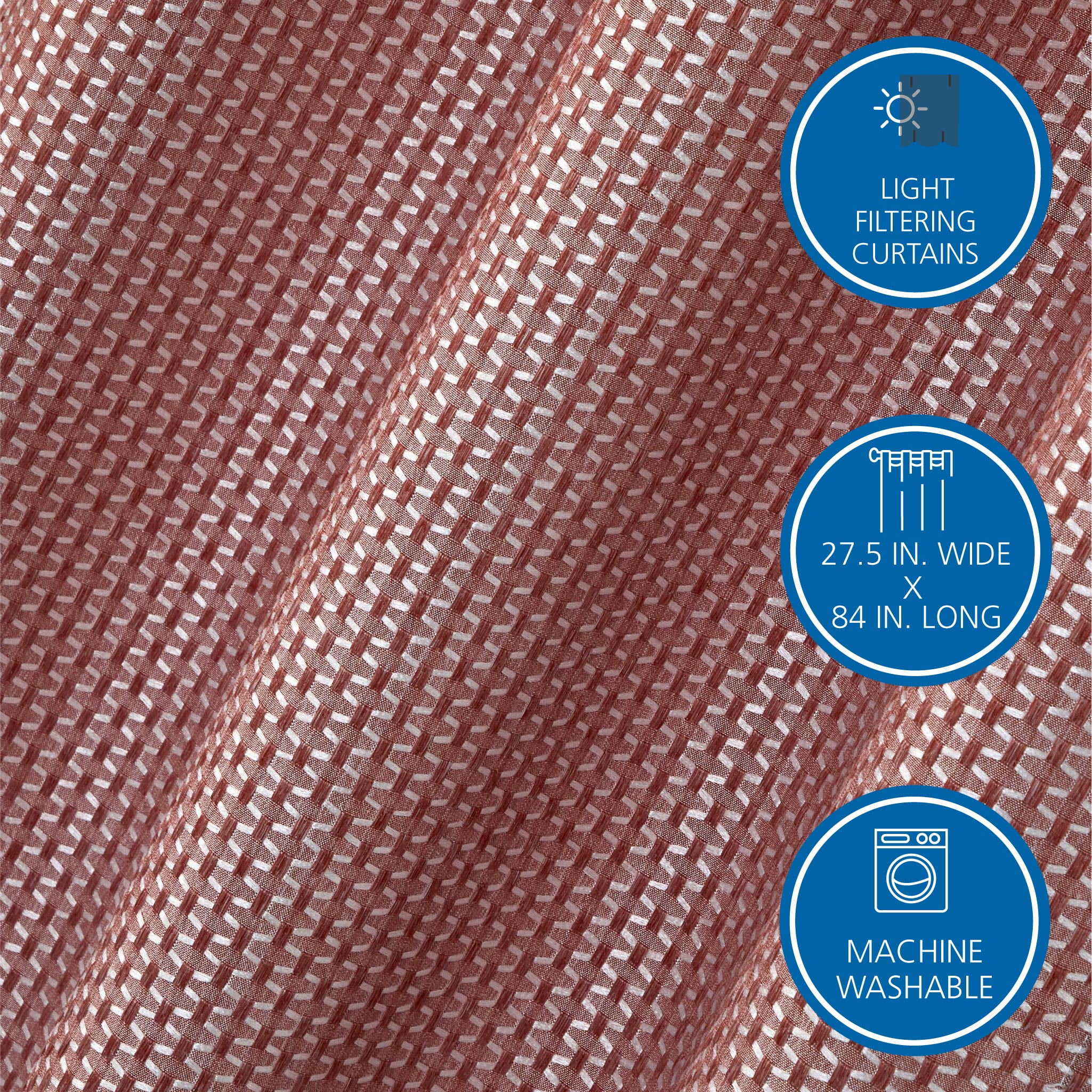 Mainstays Wave Jacquard Curtain Panel Set, 4-Piece, Red, 27.5 in W x 84 in L