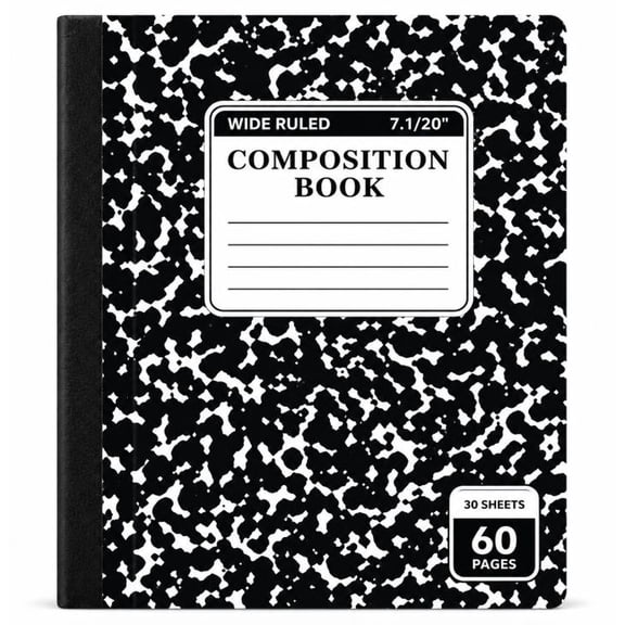 Plertrvy Composition Notebook, Wide Ruled Composition Book, Marble Composition Notebooks for Note Taking, 30 Sheets/60 Pages, Hard Cover, Sewn Binding, Classroom Must Haves #001