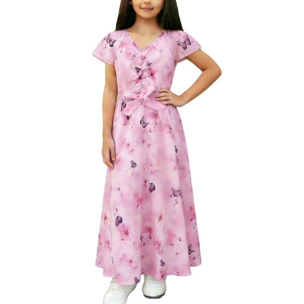 Vestido de Verano de Manga Corta Niños Estilo de Ocio Impreso, Vestido de Fiesta de Navidad de Niñas Manga Corta Casual para Uso Diario