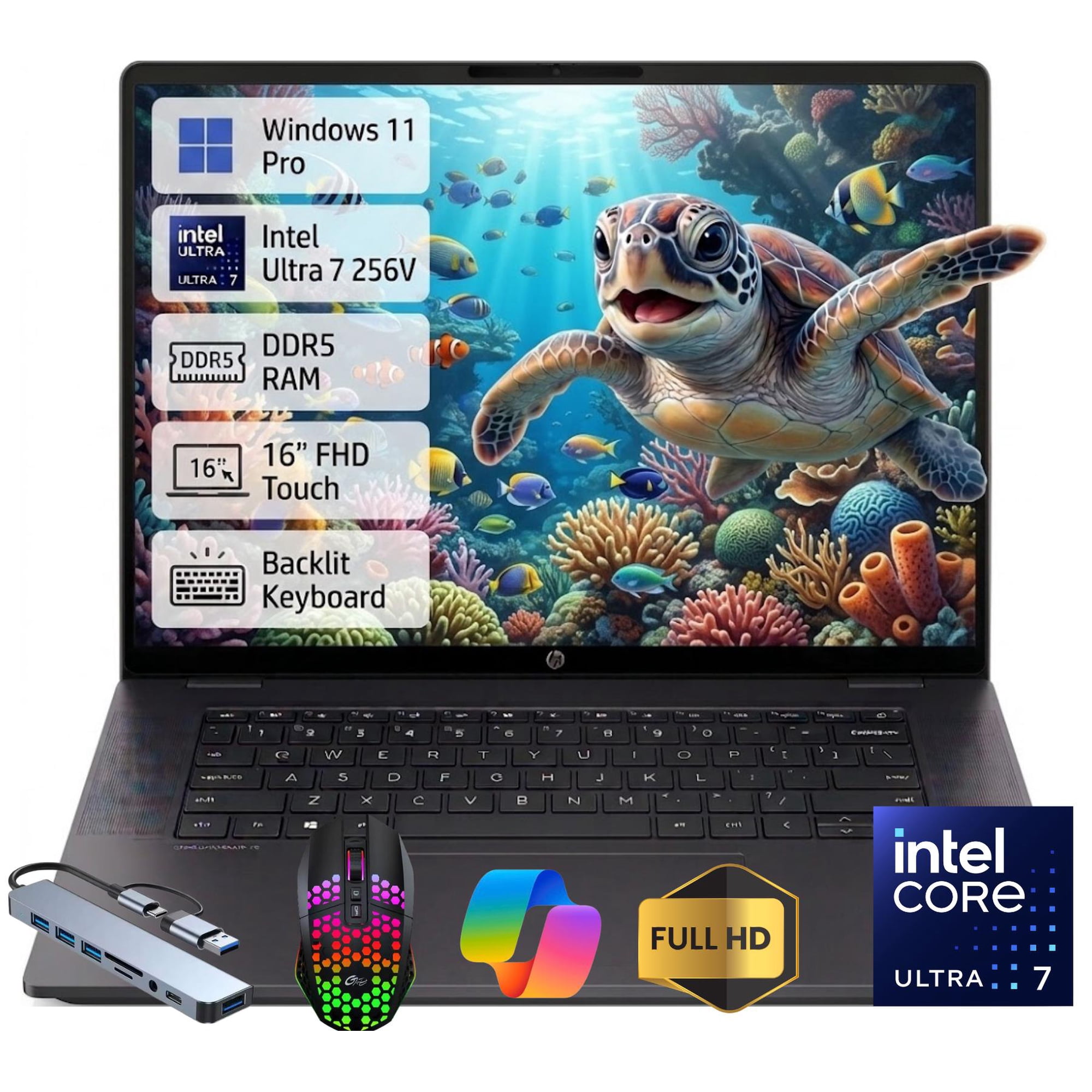 HP OmniBook X 16 inch 2-in-1 Laptop Next Gen AI PC 2K IPS Touchscreen Windows 11 Pro Intel Core 7 256V 16GB DDR5 512GB SSD