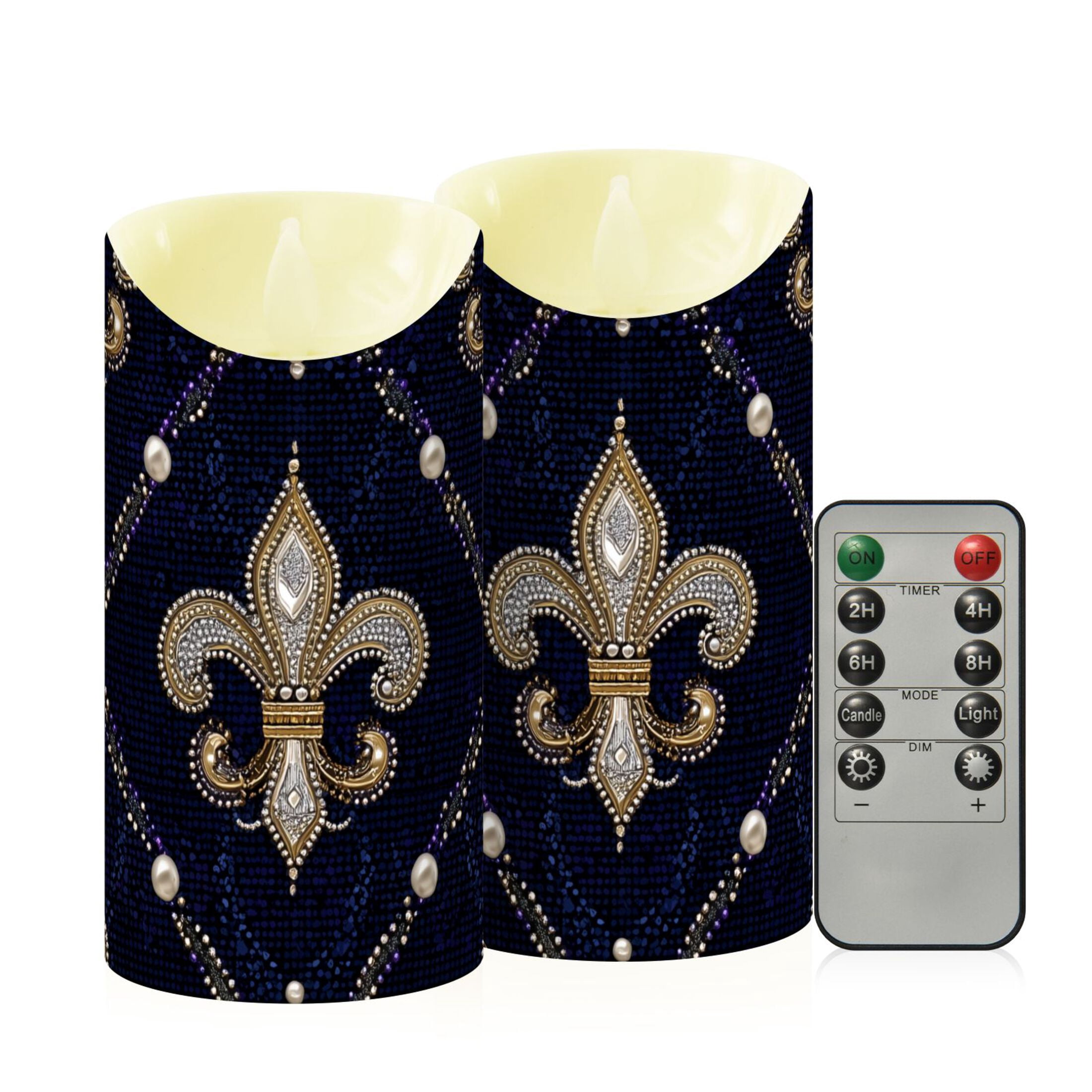 Mardi-gras Flowers with Pearls Flickering Flameless Candles with Remote Timer Battery Operated LED Tealight Set of 2 M