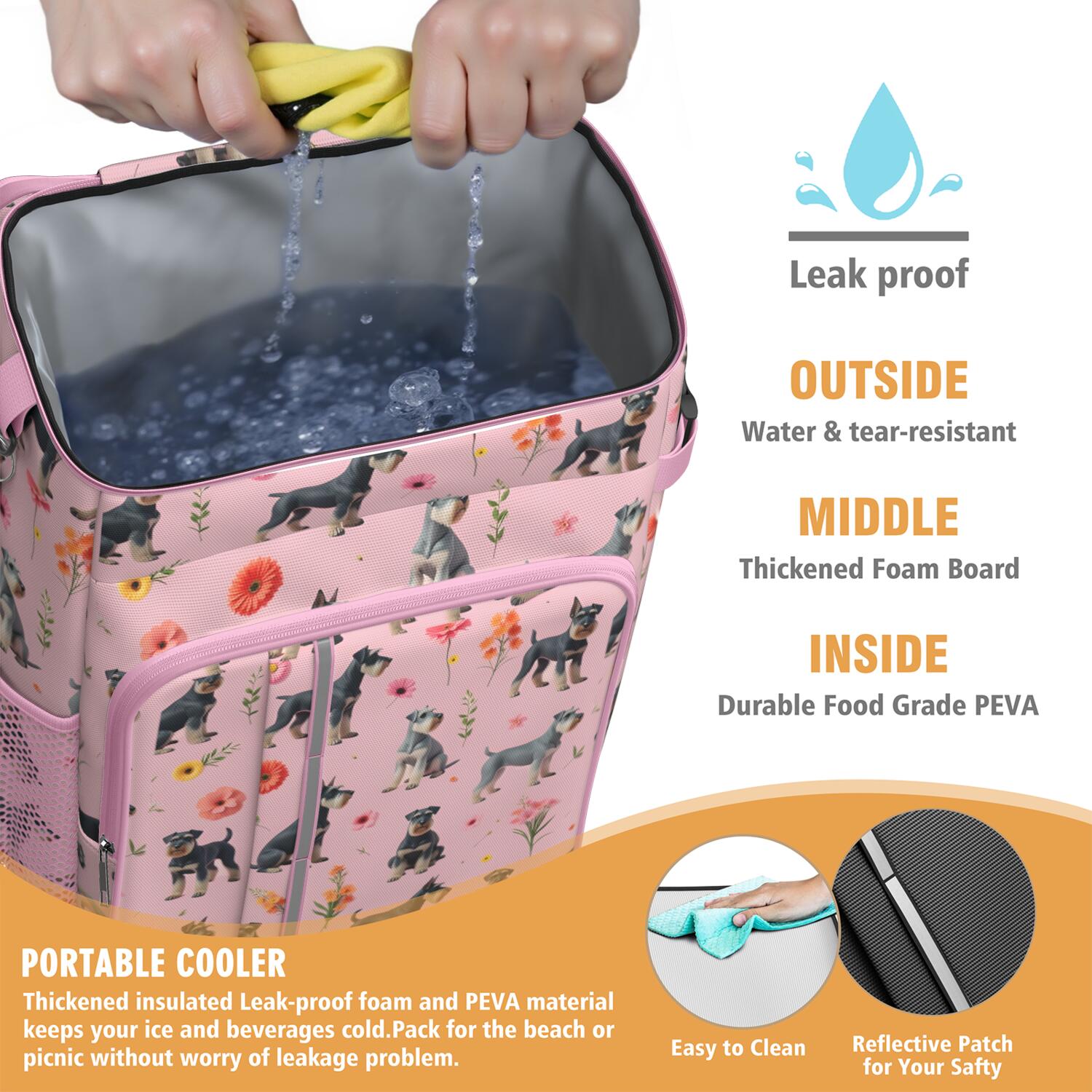 Travel Cooler Bag - Schnauzer Dogs and Flowers Camping Beer Cooler Backpack with Bottle Opener- Waterproof Insulated Picnic Backpacks - Cooler Bag for Beach