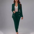 thumbnail image 3 of qolati Women's 2 Piece Pant Suit Notched Lapel Double Breasted Slim Fit Business Office Work Wear Blazer Pants Set Interview Outfits, 3 of 6