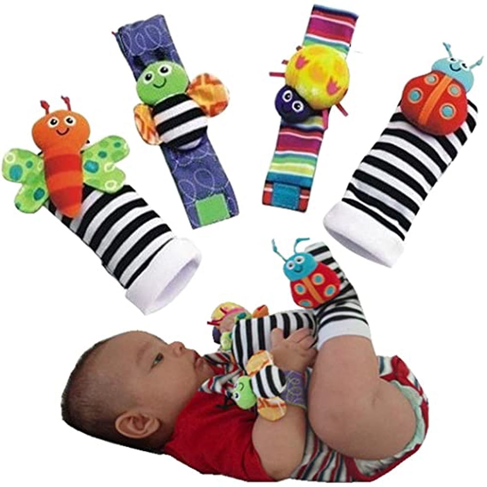New Baby Infant Soft Toy Developmental Wrist Strap Foot Socks Rattle Bug Finders 
