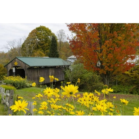 USA, Vermont, Waterville. Church Street Covered Bridge in Fall Print Wall Art By Bill