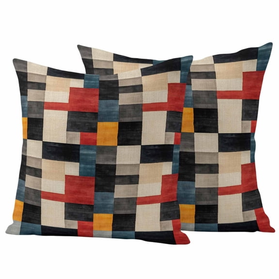 2 Pack Outdoor Waterproof Throw Pillow Covers,Black Red Color Block Decorative Square Pillow Case Patio Pillowcases for Chair Couch Sofa 16x16in