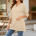 thumbnail image 6 of Tops for Women 3/4 Sleeve V Neck Summer Casual Solid Color Extra Long Double Pocket T-Shirt, 6 of 7