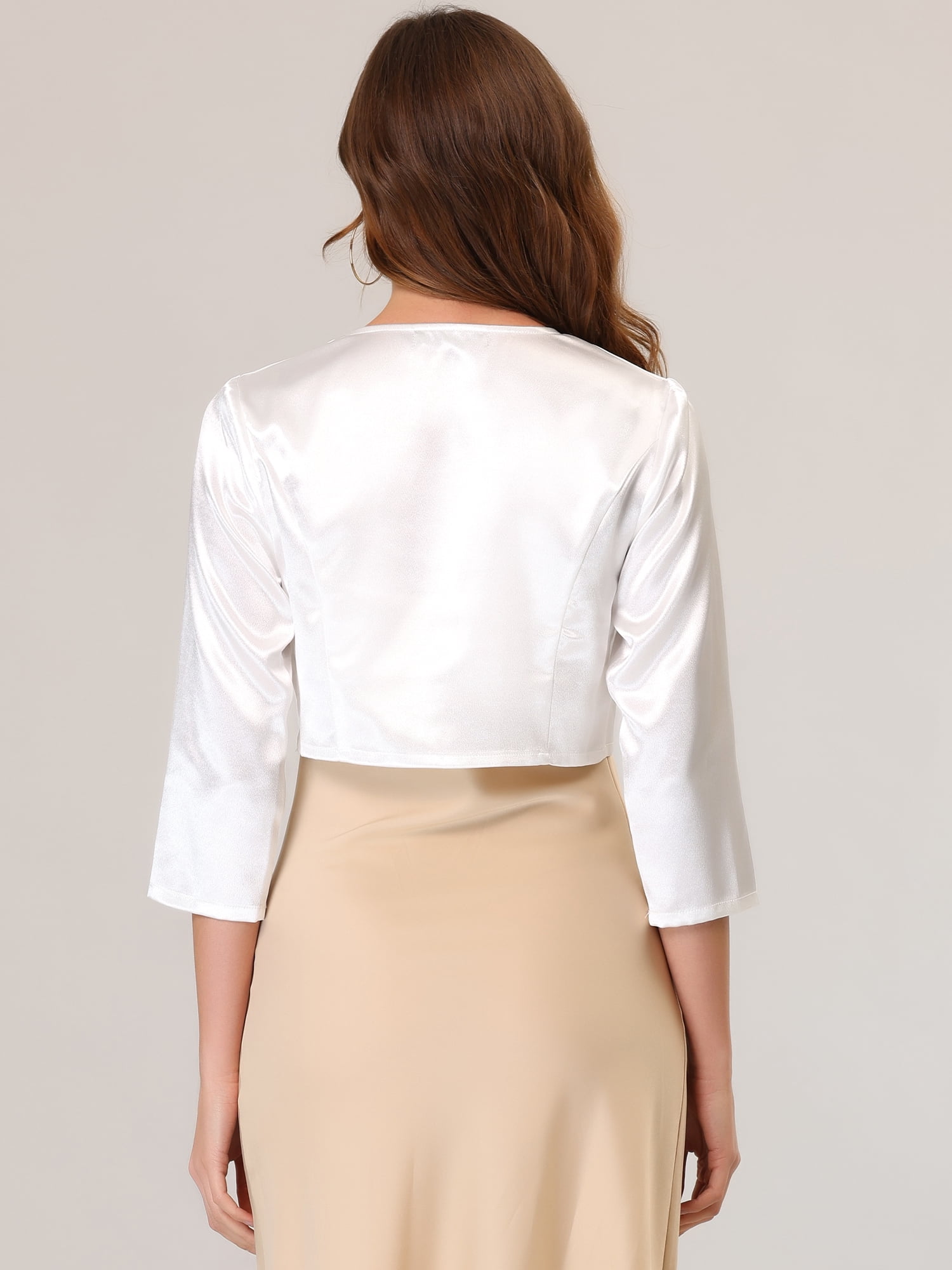 DARING DIVA Women's Satin Cardigan Bolero Shrug Tops S White