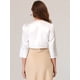 thumbnail image 4 of Elegante Cárdigan Bolero De Satén Con Hombros Descubiertos Y Manga 3/4 Para Mujer Blanco XL, 4 of 5