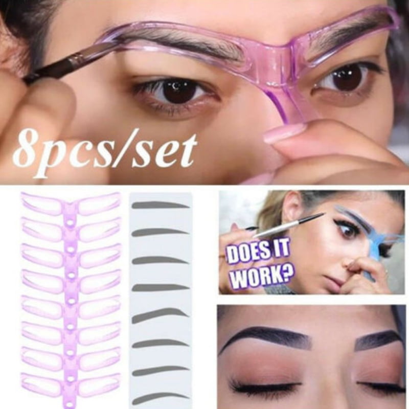 8PCS DIY Eyebrow Shaper Makeup Template Eyebrow Grooming Shaping Stencil Kit