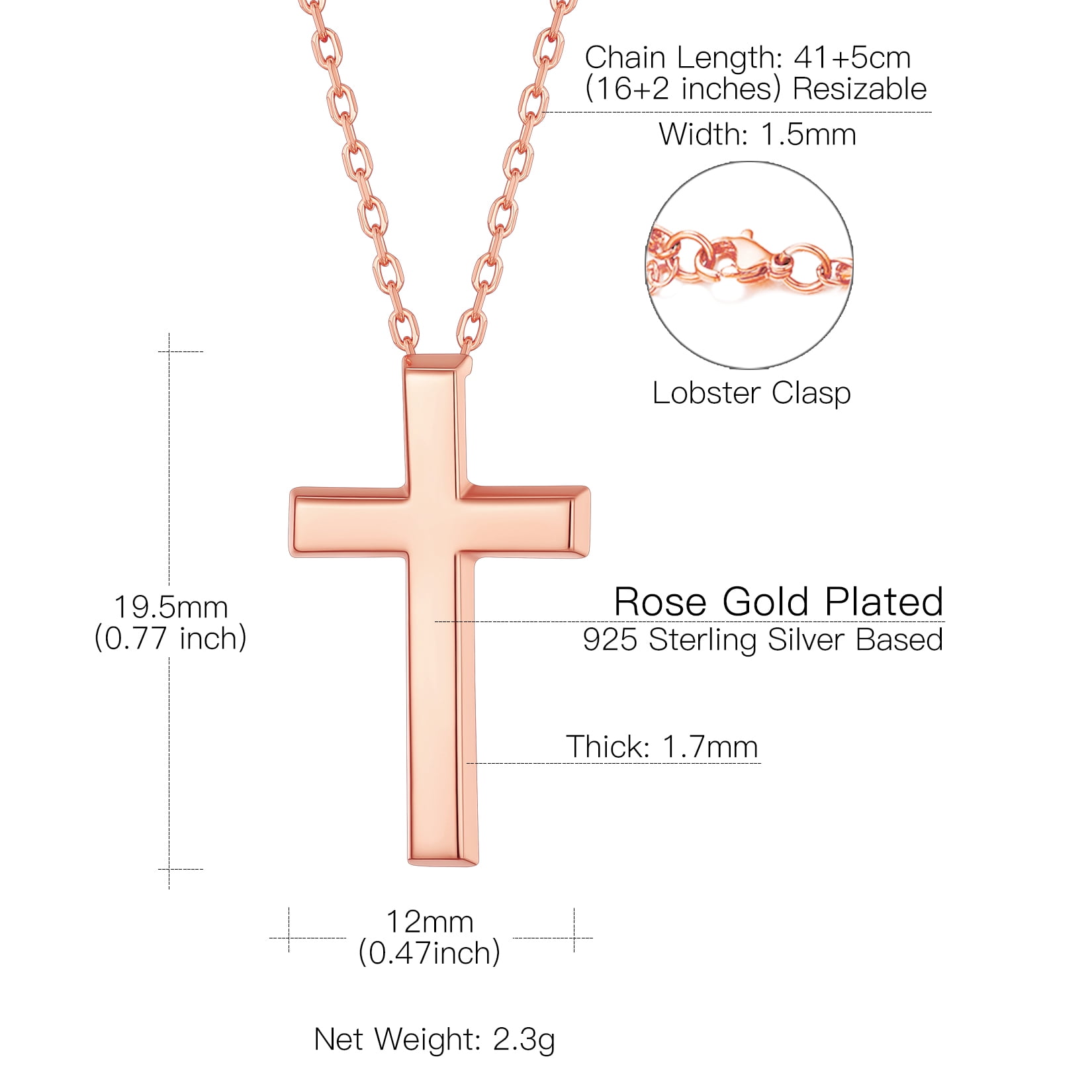 Suplight Cross Necklaces for Women, Rose Gold Plated Sterling Silver Faith Pendant Jewelry Gift for Women
