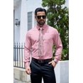 thumbnail image 3 of Solid Colors Mens Dress Shirt Matching Tie Set Formal Business Wedding Shirts Long Sleeve Button Down Casual Blush Pink 6PCS, 3 of 6