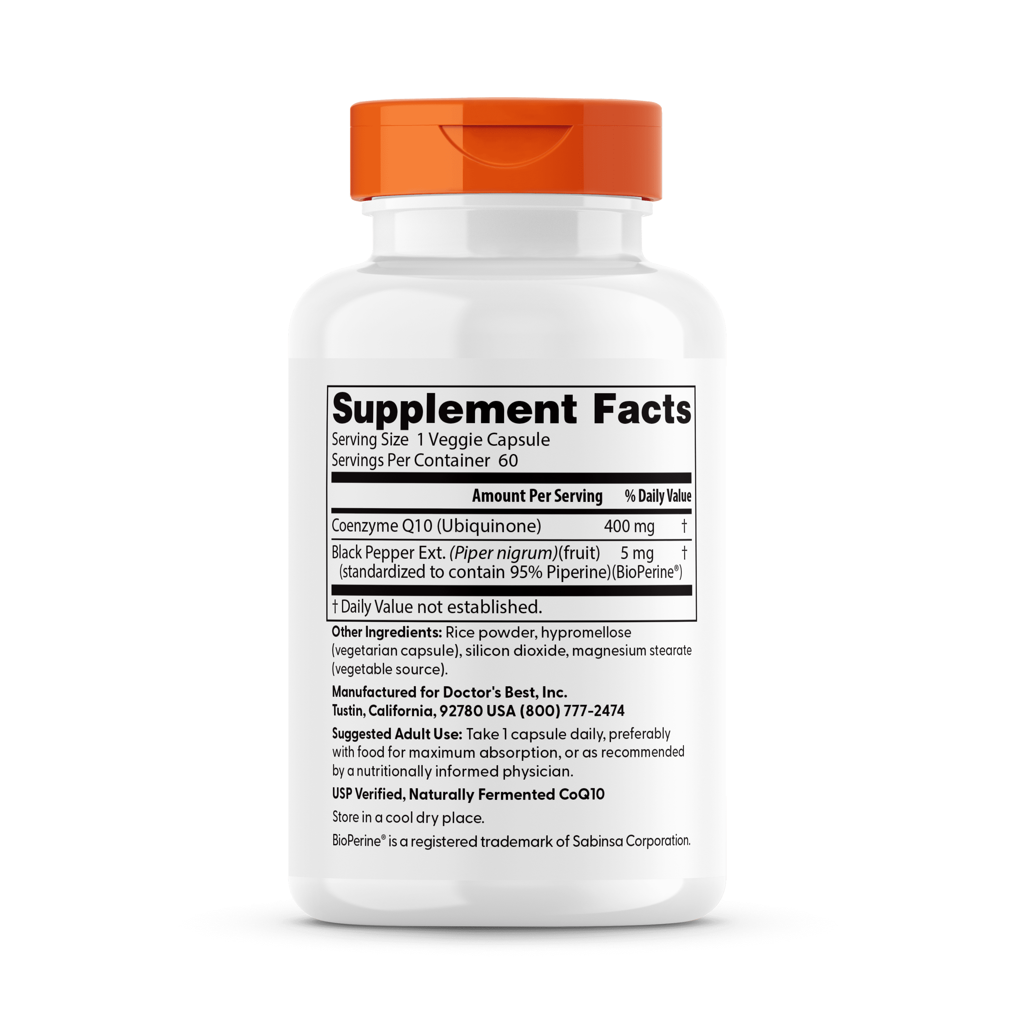 Doctor's Best High Absorption CoQ10 with BioPerine, Non-GMO, Vegan, Gluten Free, Naturally Fermented, Heart Health and Energy Production, 400 mg 60 Veggie Caps