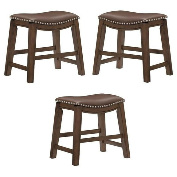 Home Square 20" Faux Leather Saddle Dining Stool in Brown - Set of 3