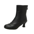 thumbnail image 3 of Women's Boots Mid Calf Kitten Heel Round Toe Booties with Zipper Casual Outdoor Dressy Comfortable Short Boots Winter Shoes for Women Black 6, 3 of 8