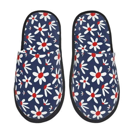Balery Daisy Flowers Slient Indoor Furry Fleece Comfort House Shoes Soft Non-Slip Home Shoes Cotton slippers House Slippers-- Large