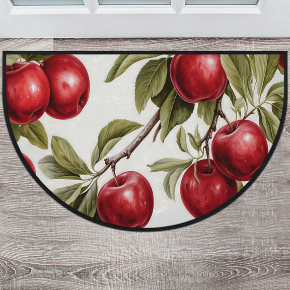 CURLYOOT Red Apples Half Round Door Mat, Indoor Outdoor Entrance Rug, Semi Circular Area Rug, Non Slip Washable Absorbent Doormat, Laundry Room Rug 40'' x 63''