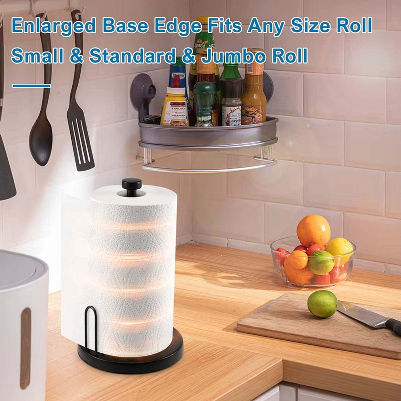 Paper Towel Holder Countertop, Freestanding Paper Towel Roll Holder with Weighted Base, Damped Stainless Steel Standing Papertowel Holder for Kitchen