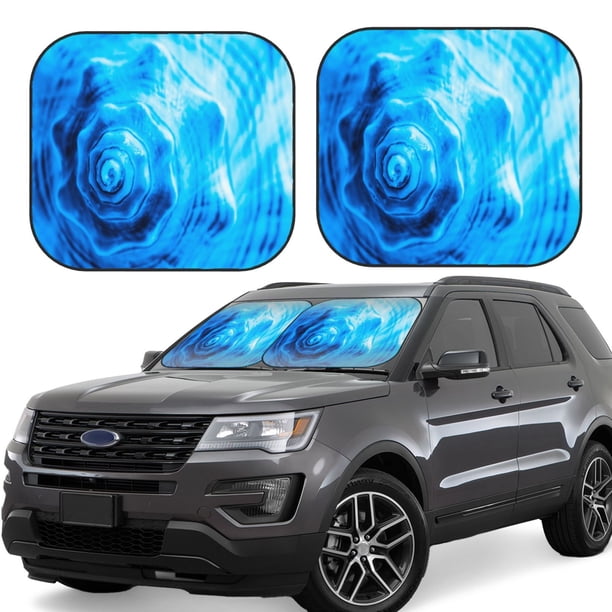 Balery Blue Shell Parasol para parabrisas de coche de 2 piezas | Parasol plegable para parabrisas delantero de coche para la mayoría de sedanes-Large