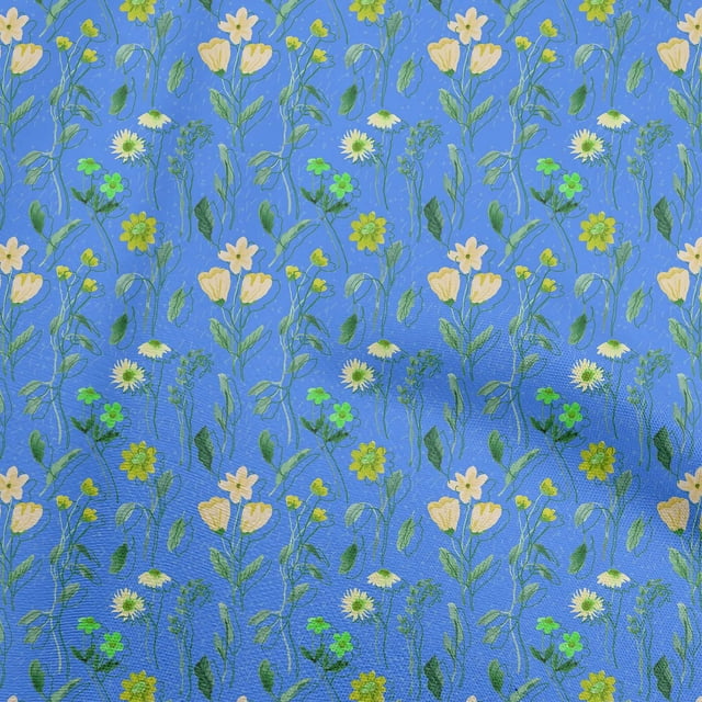 oneOone Viscose Jersey Medium Blue Fabric Floral Craft Projects Decor Fabric Printed By The Yard 60 Inch Wide
