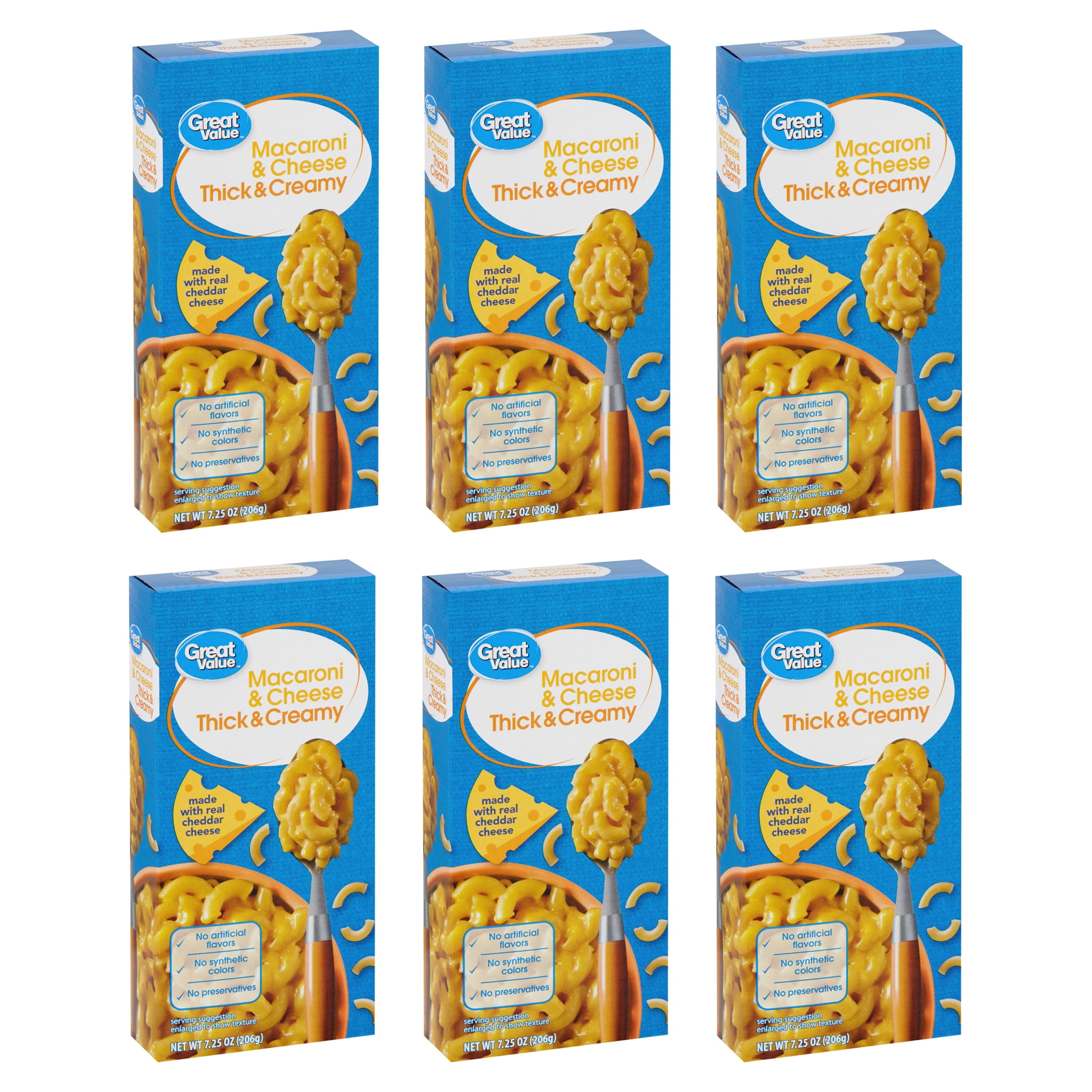 (6 pack) Walmart Great Value Thick & Creamy Macaroni & Cheese, 7.25 oz