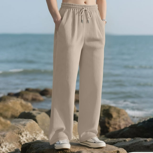 Ceisia Men Casual Sport Solid Color Pants Elastic Waist Drawstring Pocket Gift Trousers
